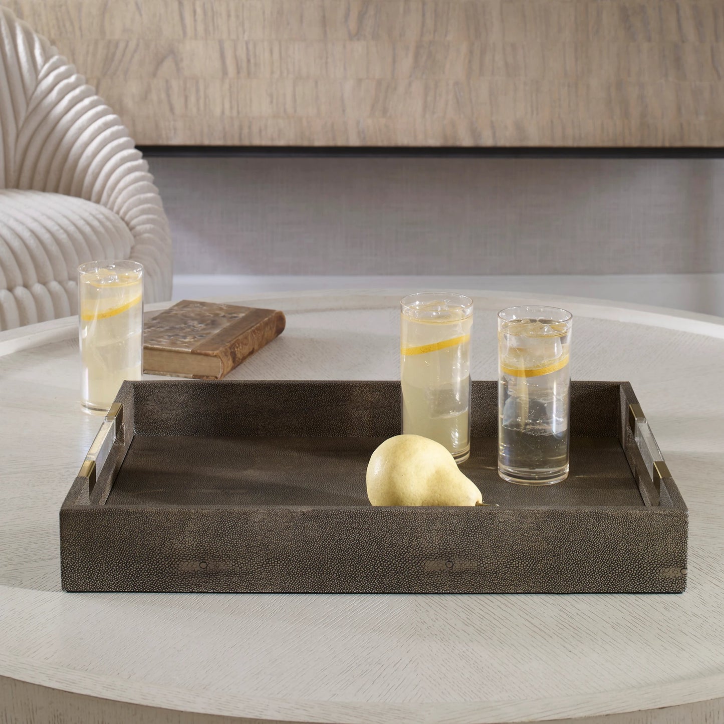 004 SI-1923628 | Lifestyle | Wessex Tray by Uttermost in gray faux shagreen. Made from mdf, pu leather, acrcylic in a modern style.