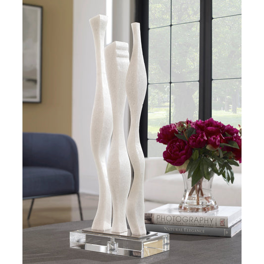 Gale Sculpture by Uttermost in white. Made from crystal, white rice stone, steel in a modern style.