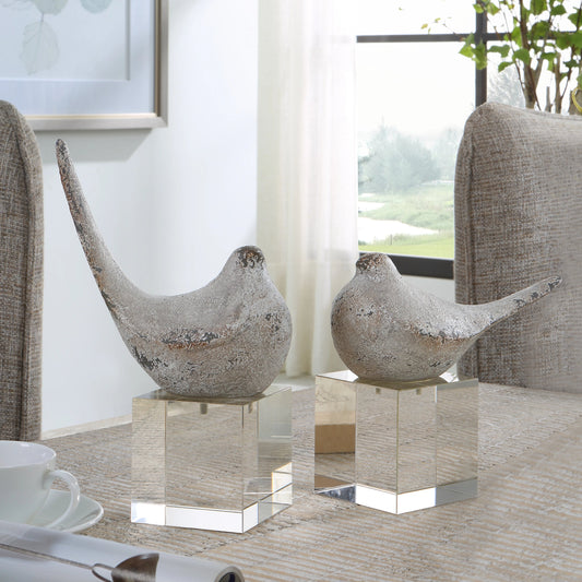Better Together Bird Sculptures by Uttermost in silver. Made from polyresin, crystal in a modern style.