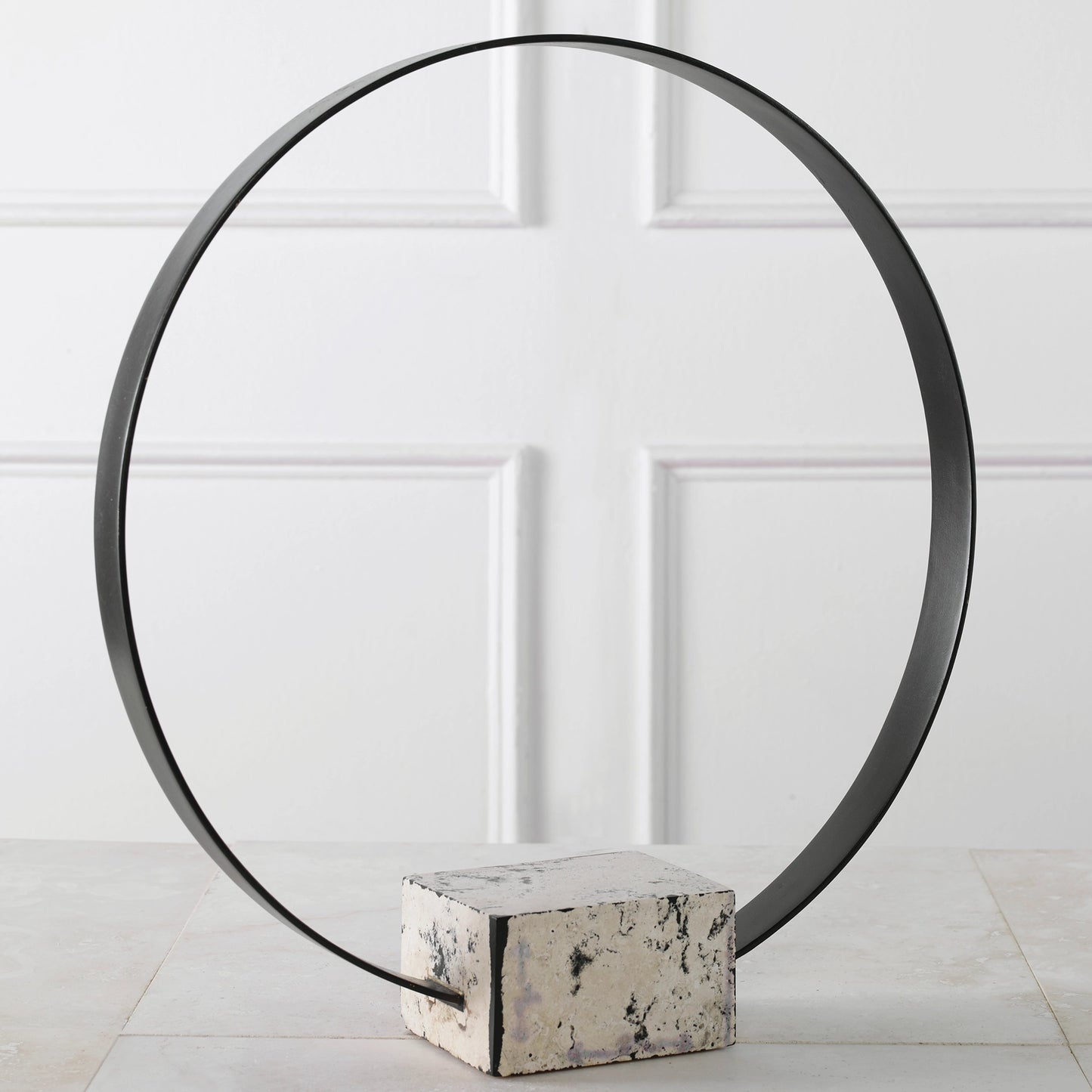 004 SI-1981235 | Lifestyle | Around Again Circular Sculpture by Uttermost in satin black. Made from stone, metal in a modern style.