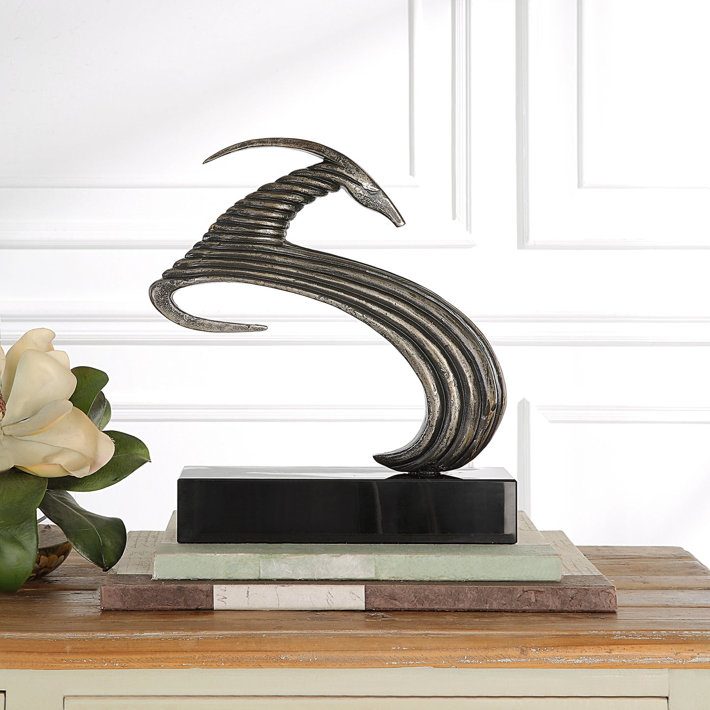 004 SI-1981245 | Lifestyle | Take the Lead Sculpture by Uttermost in aged silver. Made from iron, marble in a modern style.