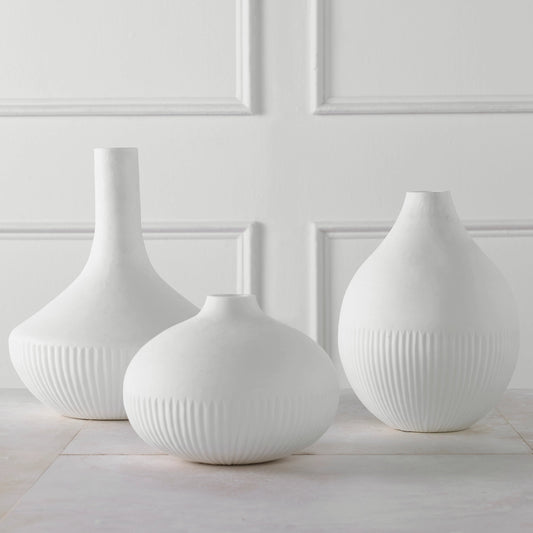 Apothecary Satin Vases by Uttermost in white. Made from glass in a modern style.