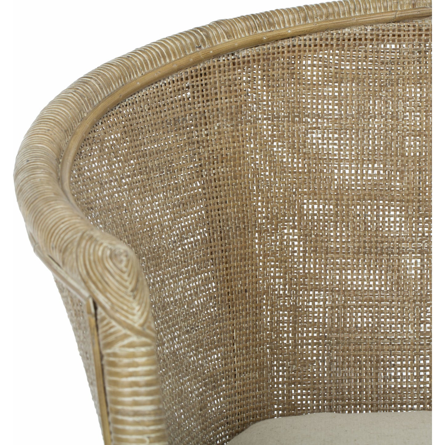 007 S-339265 | Additional Silo | Attala Rattan Armchair by HedgeApple Essentials in white washed. Made from rattan in a coastal style.
