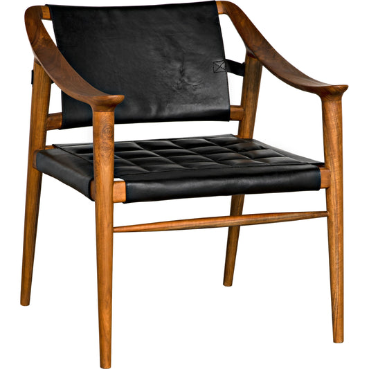 Garibaldi Chair by Noir in natural teak, black. Made from teak, leather in a cottage & farmhouse style.