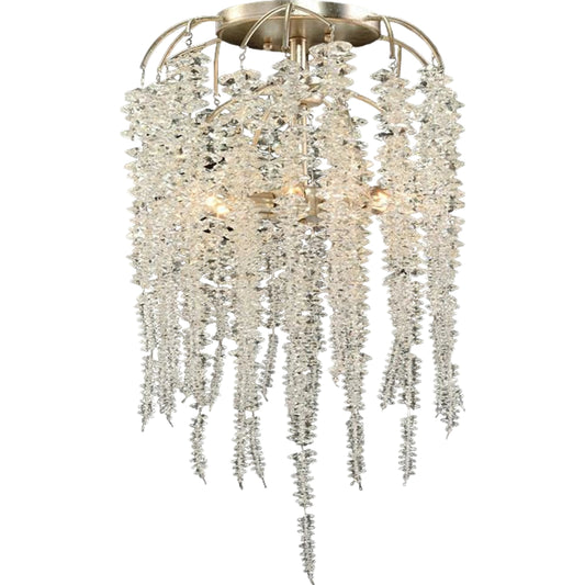 Cascading Crystal Six-Light Semiflush by John-Richard in silver. Made from crystal in a modern style.