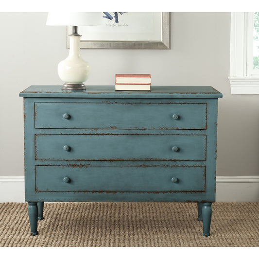 Milam Chest by HedgeApple Essentials in distressed blue. Made from fir, mdf in a coastal style.