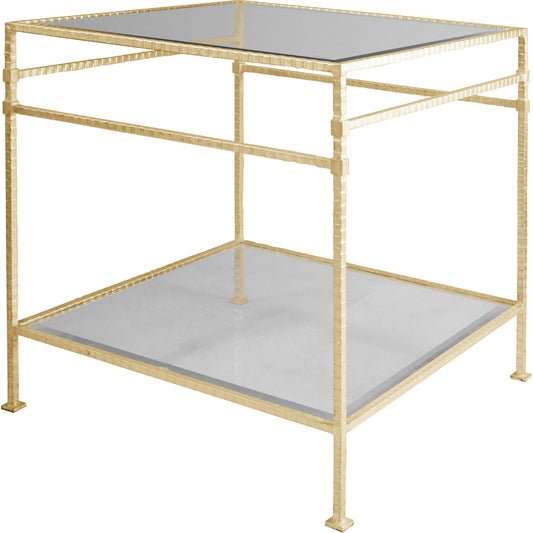 Amos Table by Worlds Away in gold leaf. Made from iron, glass in a modern style.