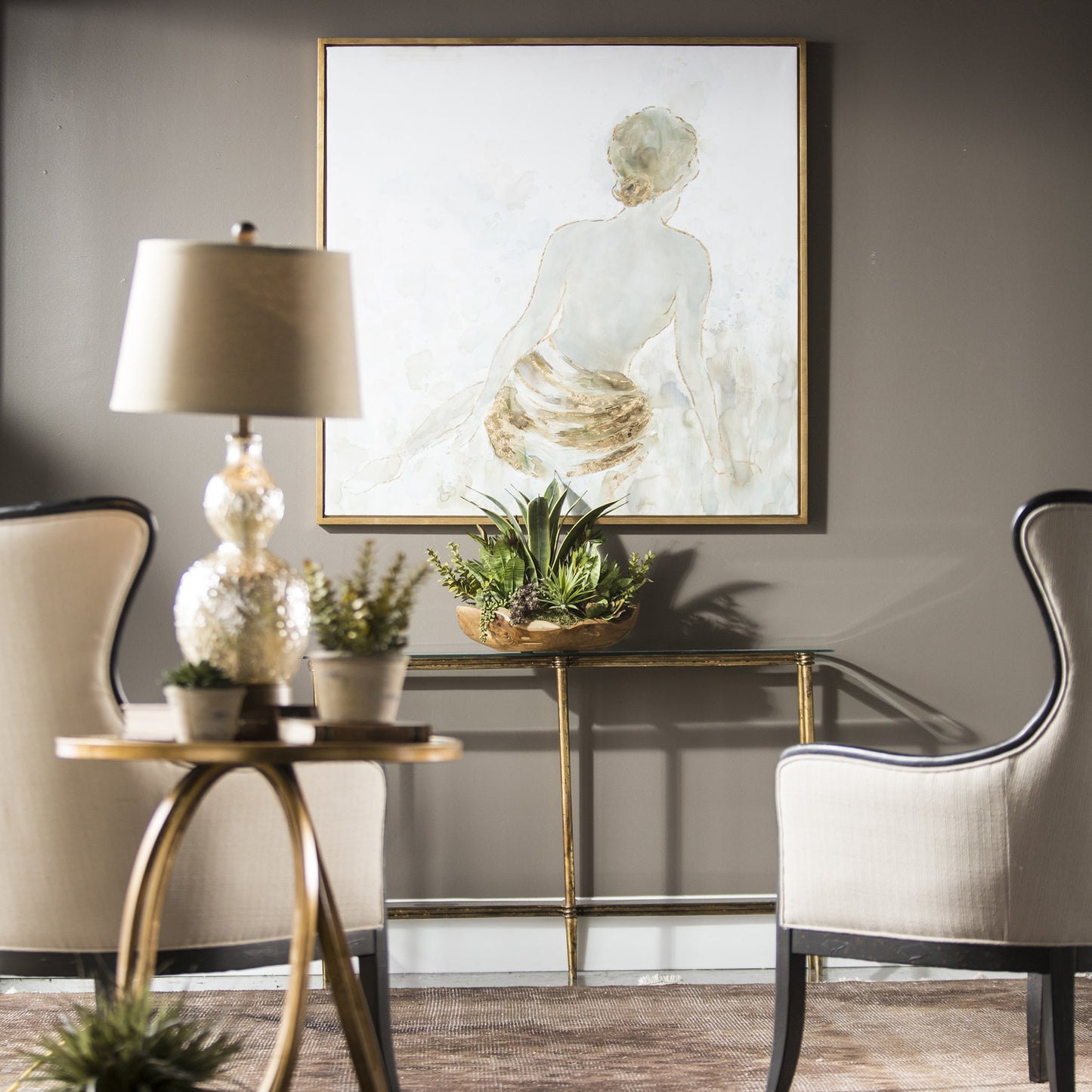 004 S-254071 | Lifestyle | Gold Highlights Feminine Art by Uttermost in multi and gold. Made from pine, canvas, acrylic in a transitional style.