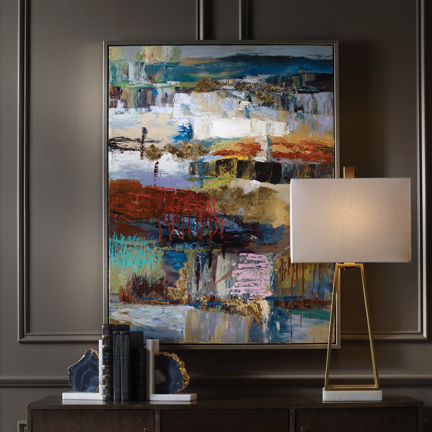 007 S-338840 | Lifestyle | Fiesta Hand Painted Canvas by Uttermost in multi. Made from fir wood, canvas, pu frame in a modern style.