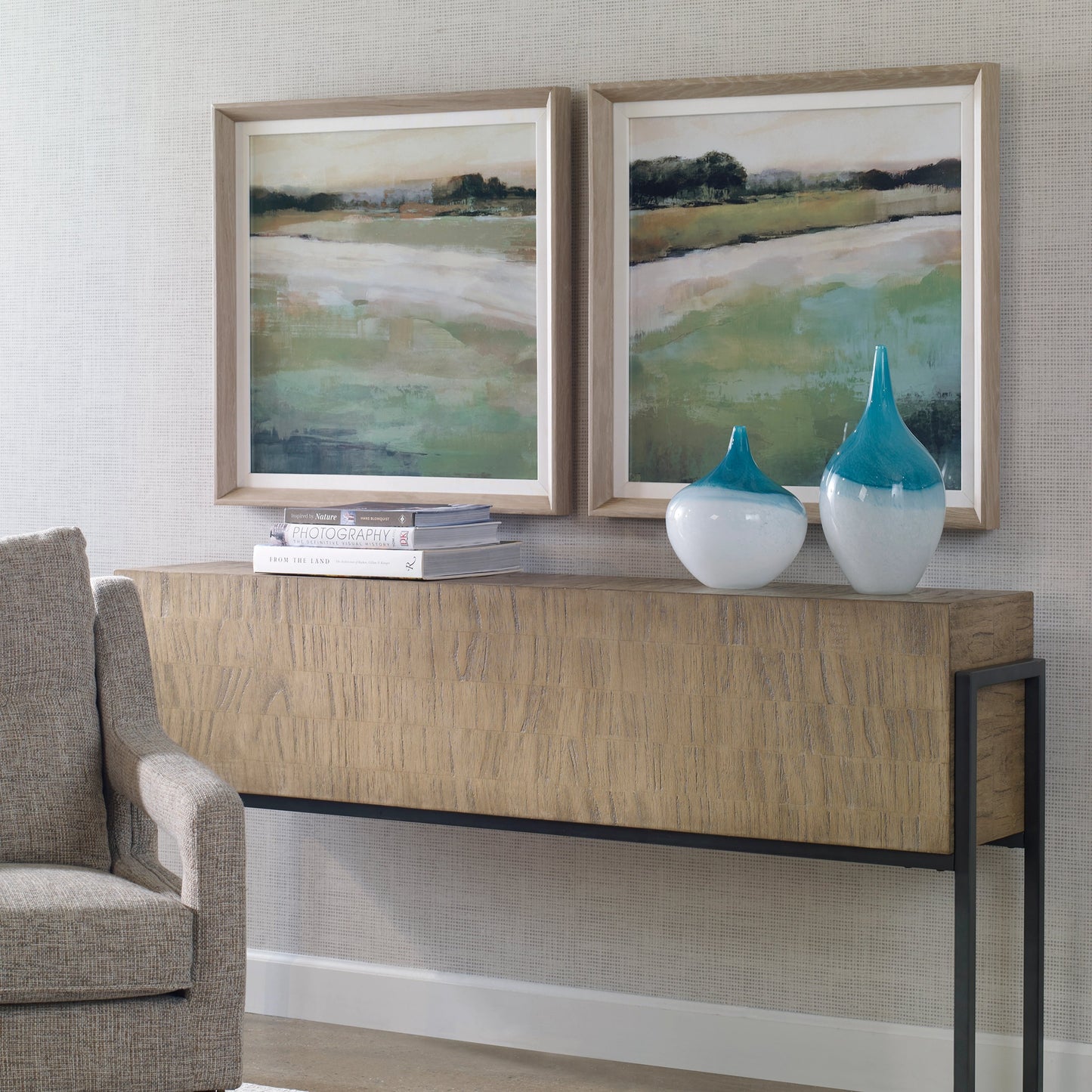 008 SI-1981464 | Lifestyle | Vivid Vista Framed Prints by Uttermost in multi and light white wash. Made from pine, mdf, veneer, linen in a modern style.