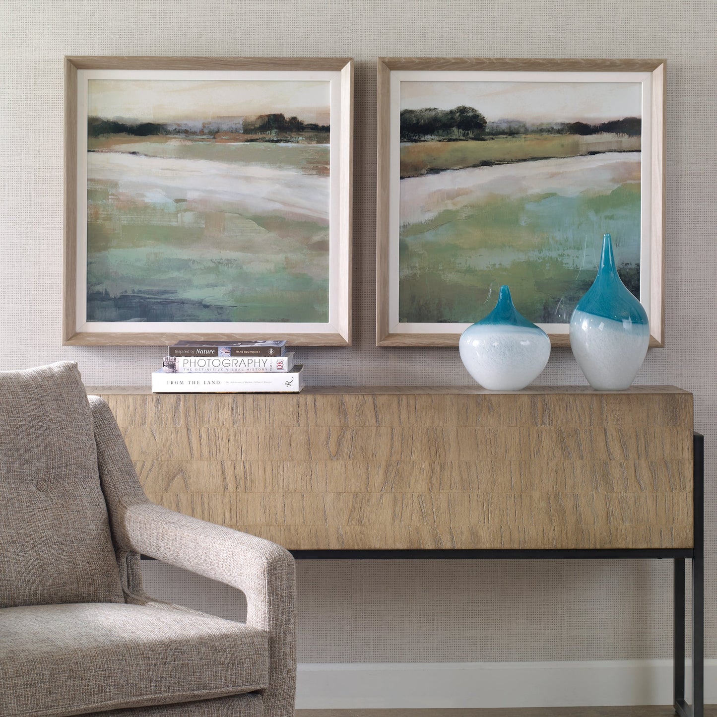 007 SI-1981464 | Lifestyle | Vivid Vista Framed Prints by Uttermost in multi and light white wash. Made from pine, mdf, veneer, linen in a modern style.