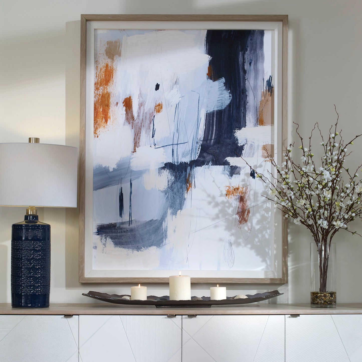 003 SI-1981462 | Lifestyle | Variant Framed Print by Uttermost in multi and light white wash. Made from pine, mdf, veneer, linen in a modern style.