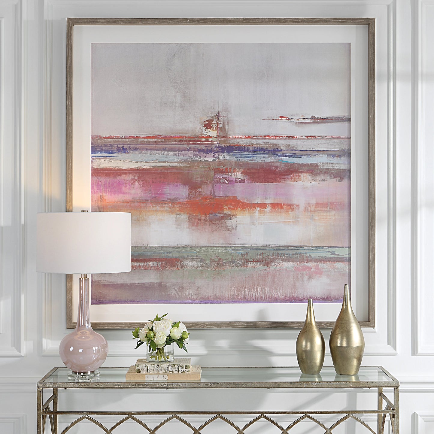 003 SI-1981465 | Lifestyle | Torrent Framed Print by Uttermost in multi and natural brushed oak. Made from pine, mdf, veneer, linen, paper in a modern style.