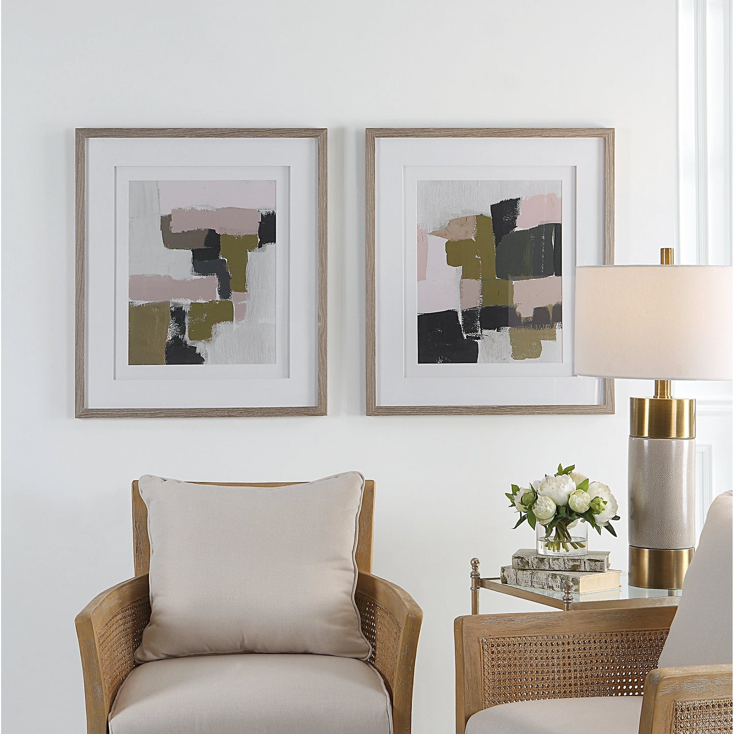 008 SI-1981467 | Lifestyle | Color Block Framed Prints by Uttermost in multi. Made from pine, glass, mdf, veneer, paper in a modern style.