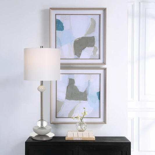Mist Shapes Framed Prints by Uttermost in multi and light gray. Made from pine, glass, mdf, paper, linen, veneer in a modern style.
