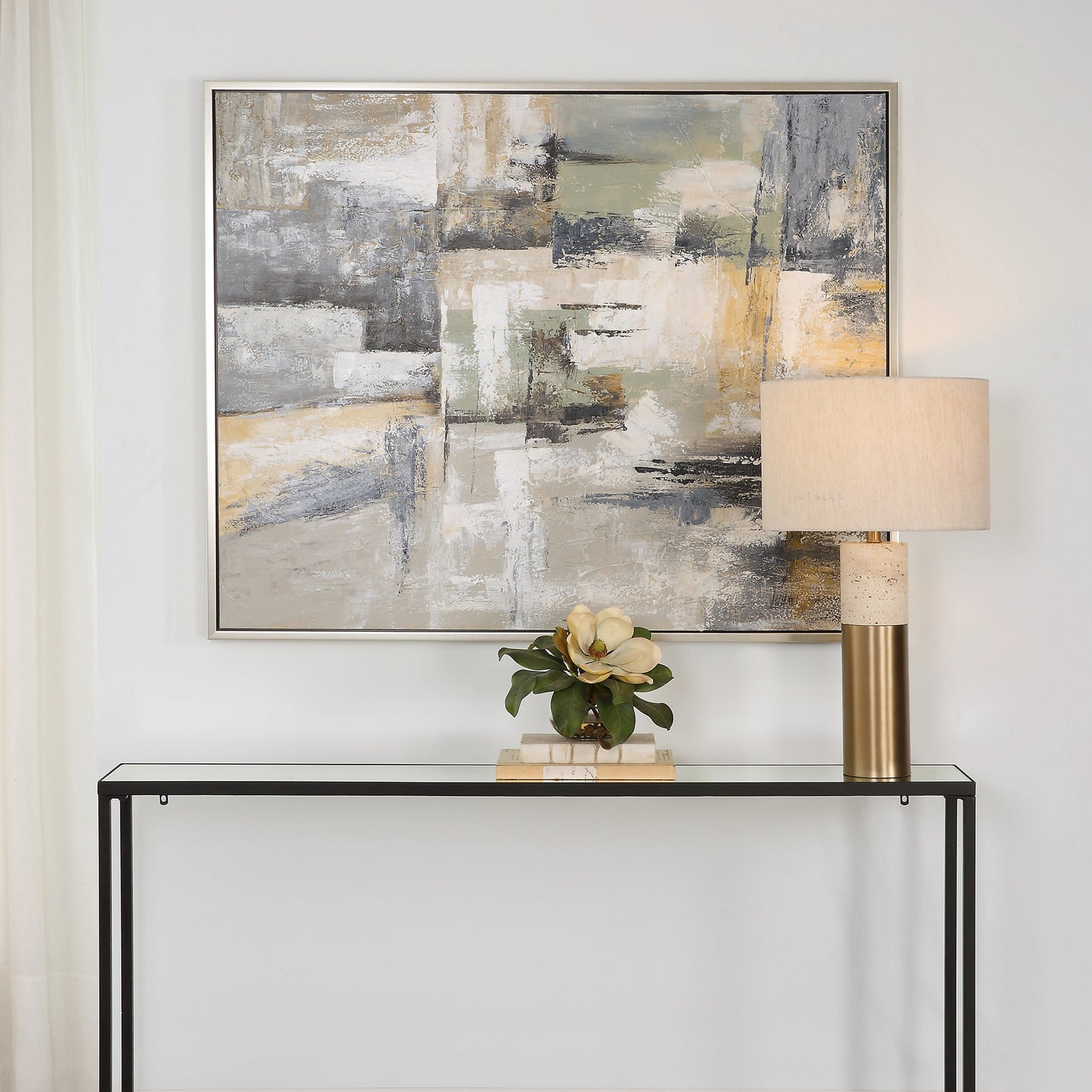 007 SI-1981455 | Lifestyle | Intuition Hand Painted Art by Uttermost in multi and light pine. Made from canvas, pine wood, acrylic in a modern style.