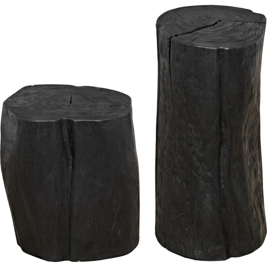 Budi Side Table (Set of 2) by Noir in burnt black. Made from munggur in a rustic style.