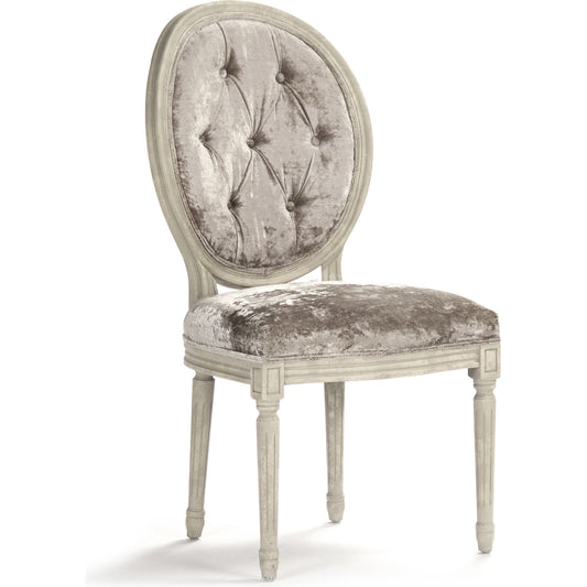 Medallion Velvet Tufted Side Chair by Zentique in crushed champagne velvet and distressed ivory oak. Made from unique in a traditional style.