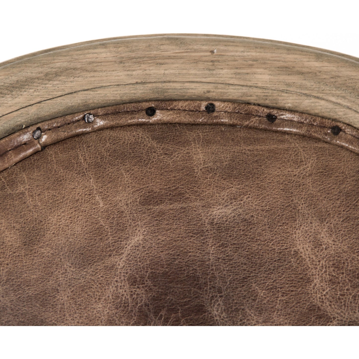 005 S-337780 | Closeup | Medallion Leather Arm Chair by Zentique in top grain brown leather, jute and reclaimed oak. Made from reclaimed oak in a traditional style.