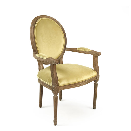 001 SR-900340 | Primary Silo | Medallion Velvet Arm Chair by Zentique in limed gray oak. Made from limed grey oak in a traditional style.