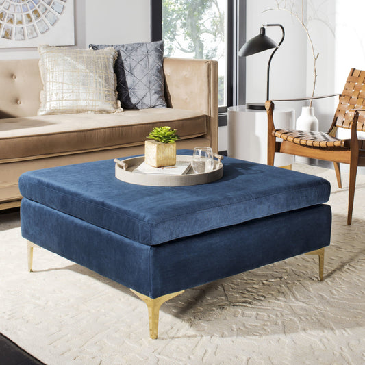 Topeka Square Bench by HedgeApple Essentials in navy, brass. Made from wood, velvet in a transitional style.