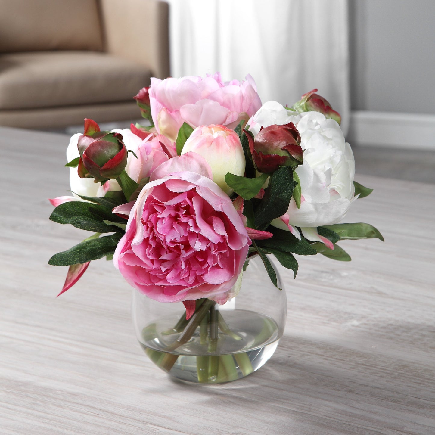 004 SR-389109 | Additional Silo | Blaire Peony Bouquet by Uttermost. Made from polyester, plastic, iron, glass in a modern style.