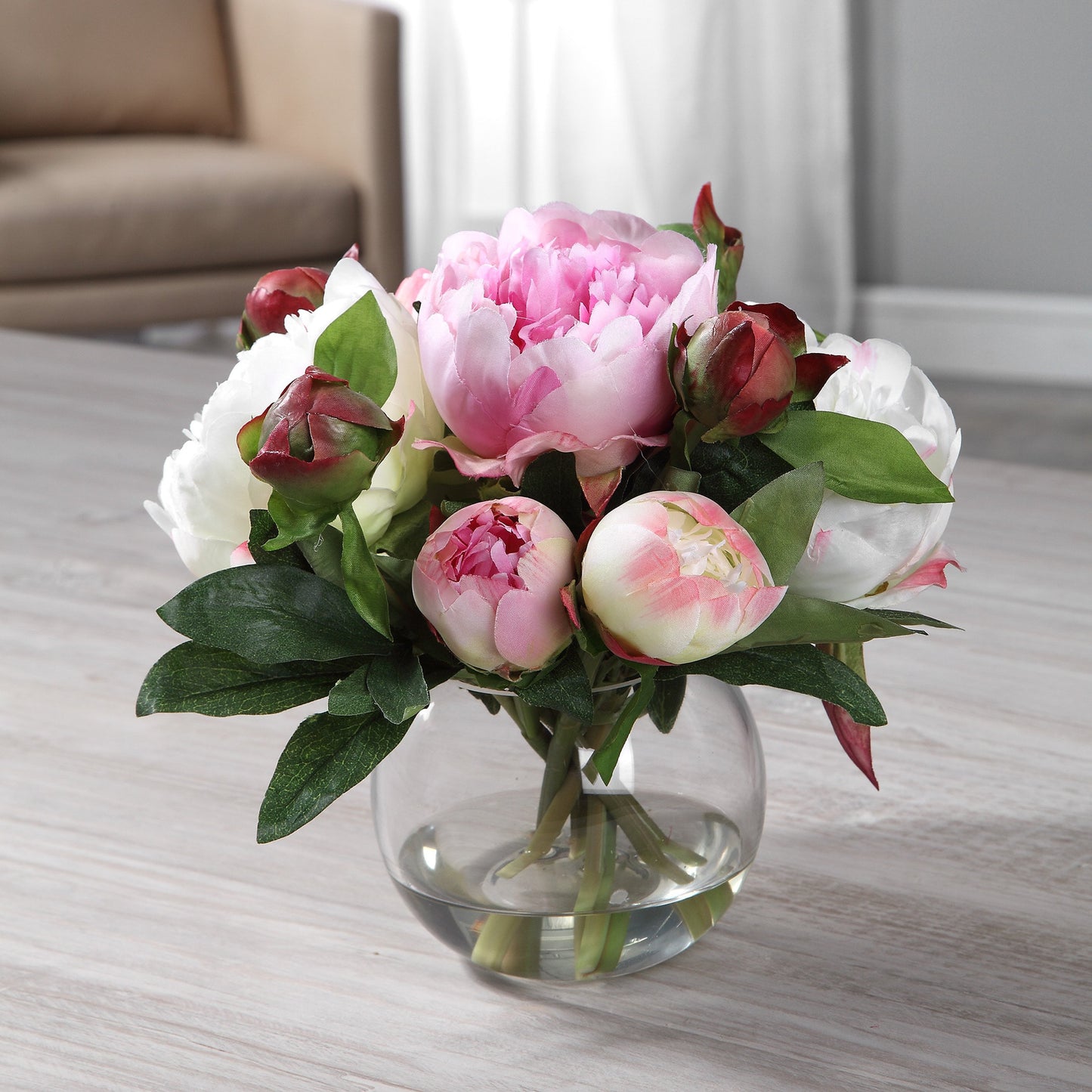 008 SR-389109 | Additional Silo | Blaire Peony Bouquet by Uttermost. Made from polyester, plastic, iron, glass in a modern style.