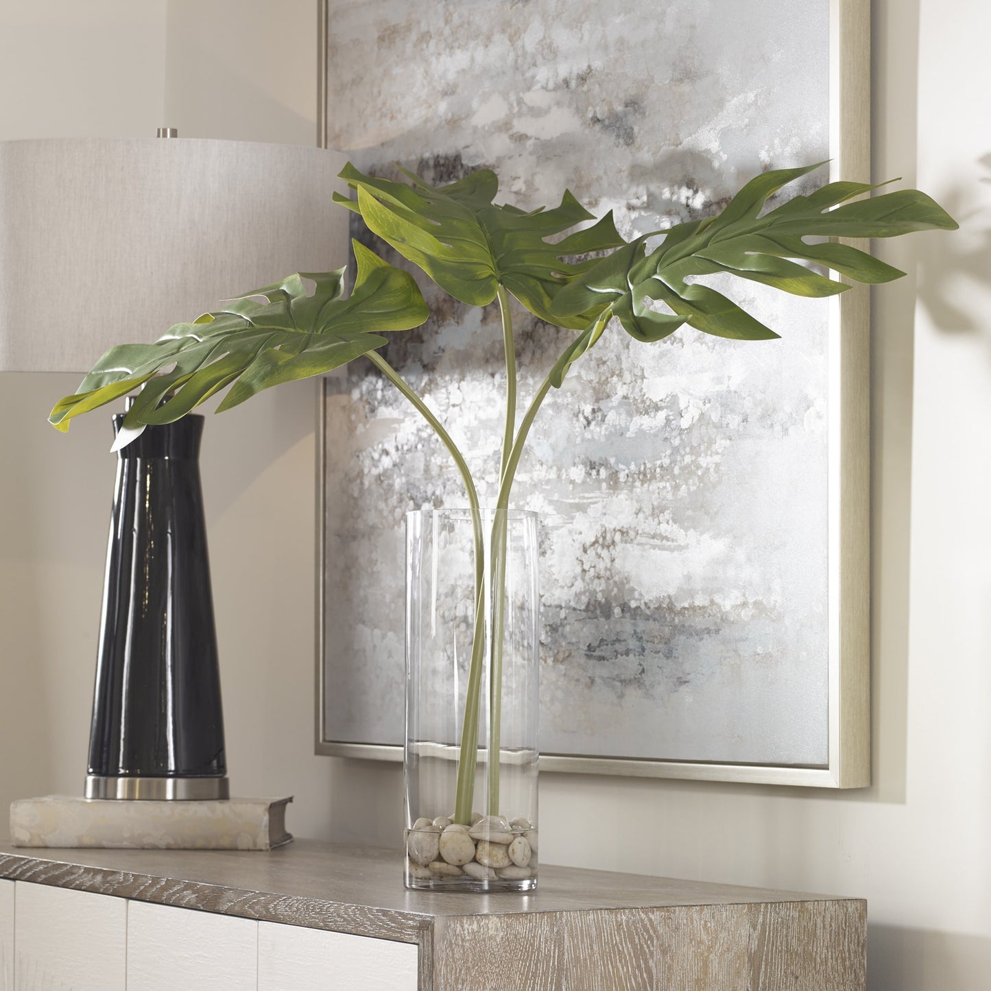 003 SR-824248 | Lifestyle | Ibero Split Leaf Palm by Uttermost. Made from polyester, glass, resin, natural rock in a coastal style.