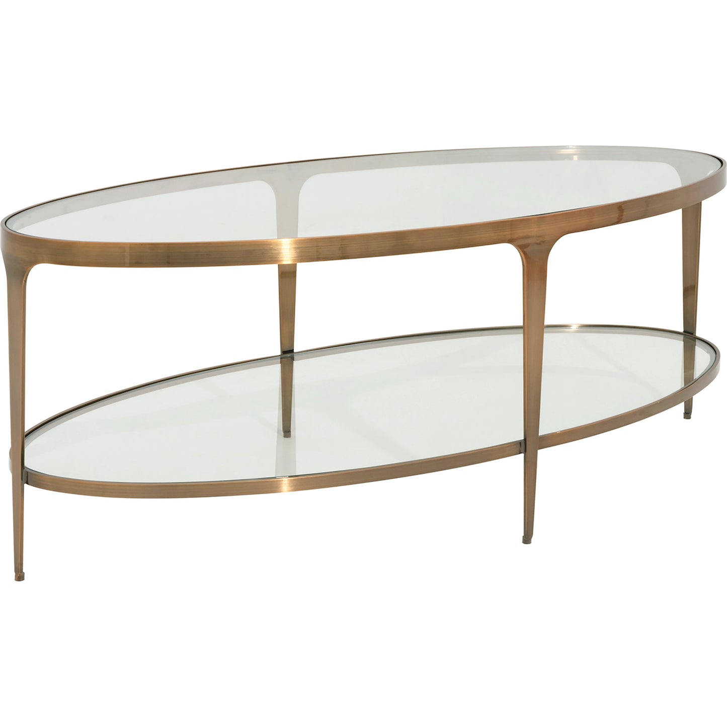 001 SI-1966030 | Closeup | Brando Oval Coffee Table by Worlds Away in antique brass. Made from unique in a modern style.