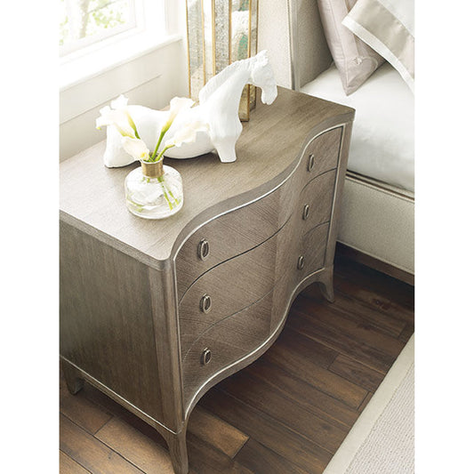 Ash Nightstand by Caracole in linen, silver, pearl and elegant linen, soft silver paint. Made from quarter ash, birch in a transitional style.