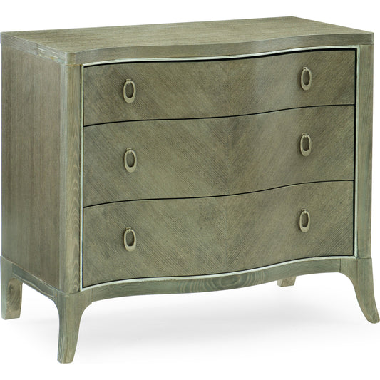 Ash Nightstand by Caracole in linen, silver, pearl and elegant linen, soft silver paint. Made from quarter ash, birch in a transitional style.