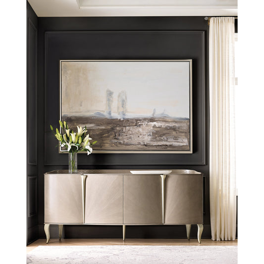 Lillian Sideboard by Caracole in natural and stone manor, soft radiance. Made from birch, koto in a modern style.