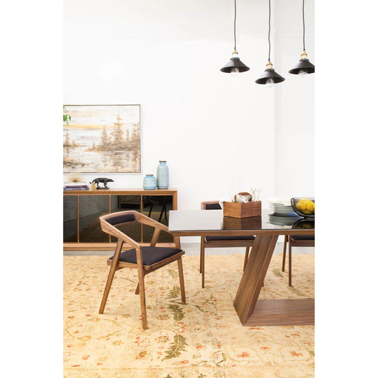 Padma Arm Chair by Moe's Home Collection in black. Made from american walnut wood, 40% viscose, 20% linen, 20% polyester, 20% cotton in a modern style.