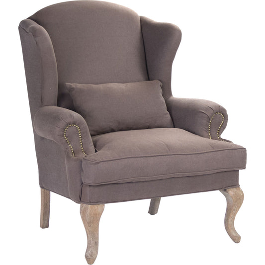 Zacharie Wingback Club Chair in Aubergine Linen by Zentique in aubergine linen and limed gray oak. Made from unique in a traditional style.