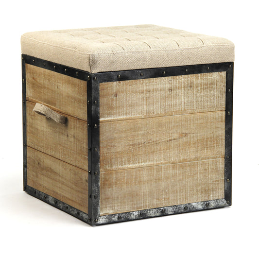 Faye Stool by Zentique in burlap and weathered oak. Made from weathered oak in a cottage & farmhouse style.