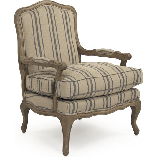 Bastille Lounge Chair by Zentique in english khaki linen with blue stripe and reclaimed oak. Made from reclaimed oak in a cottage & farmhouse style.