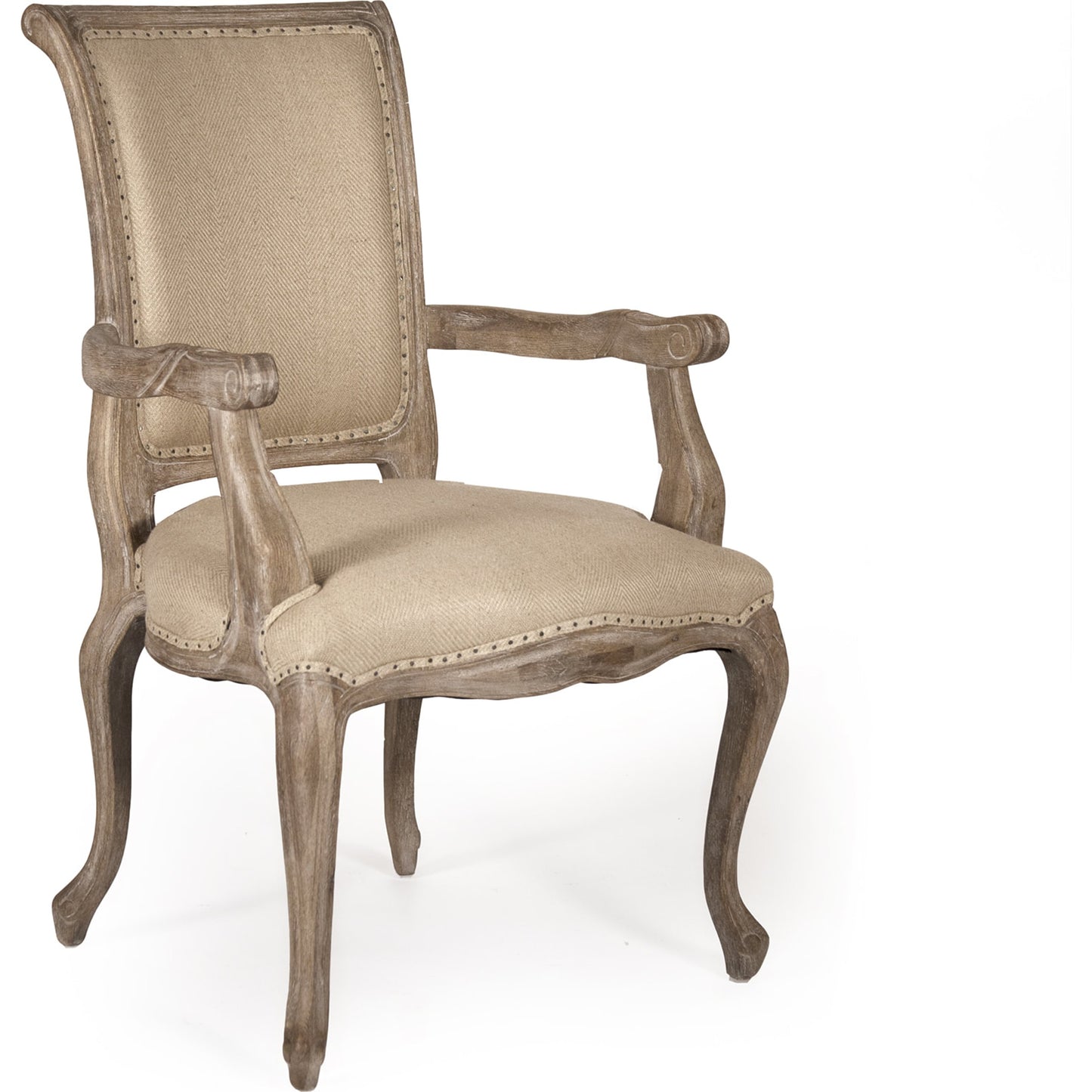005 S-337042 | Additional Silo | Dijon Arm Chair by Zentique in hemp linen and limed gray oak. Made from limed grey oak in a traditional style.