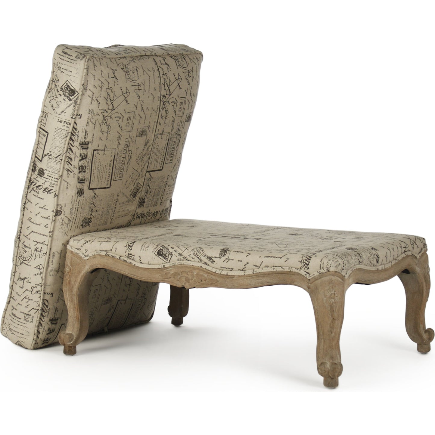 003 S-338004 | Additional Silo | Paris Ottoman by Zentique in natural linen with brown prints and limed gray oak. Made from limed grey oak in a traditional style.