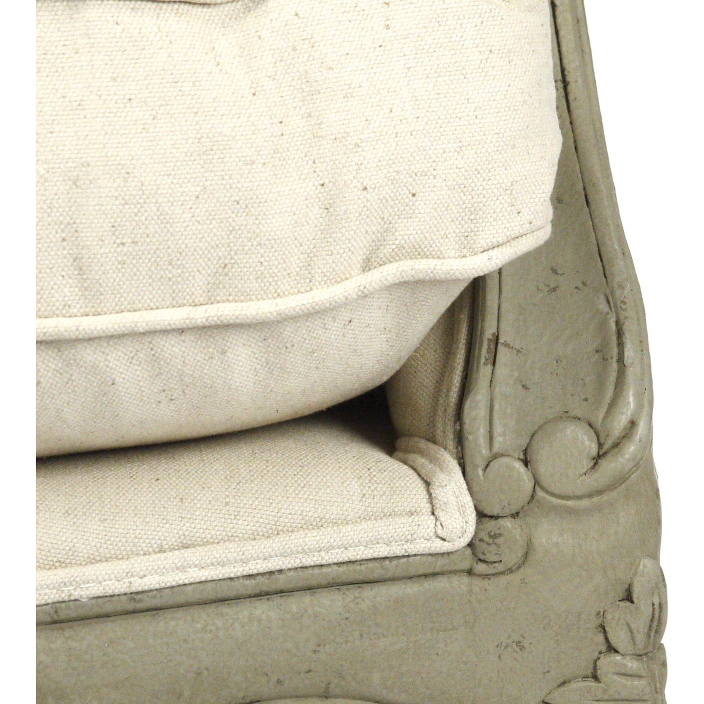 006 S-336483 | Closeup | Adele Chair by Zentique in off-white cotton and faux olive green birch. Made from faux olive green birch in a cottage & farmhouse style.