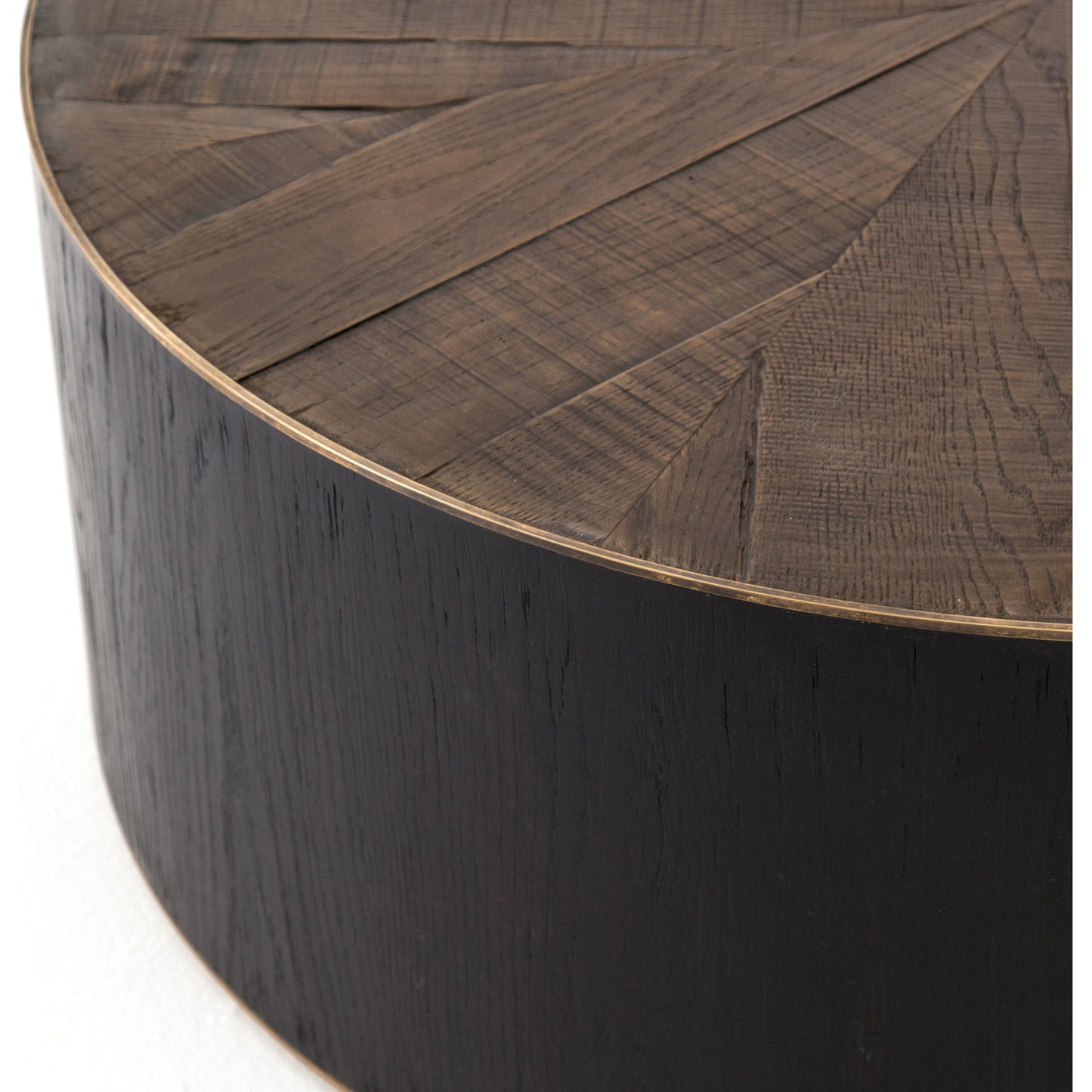 004 S-258355 | Additional Silo | Perry Coffee Table by Four Hands in ebony, light ebony and bright brass clad, ebony, light ebony. Made from solid oak, brass in a cottage & farmhouse style.