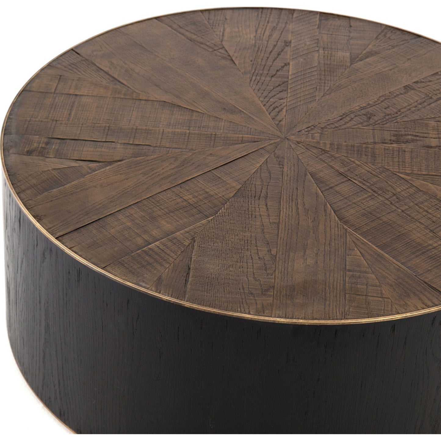 005 S-258355 | Additional Silo | Perry Coffee Table by Four Hands in ebony, light ebony and bright brass clad, ebony, light ebony. Made from solid oak, brass in a cottage & farmhouse style.