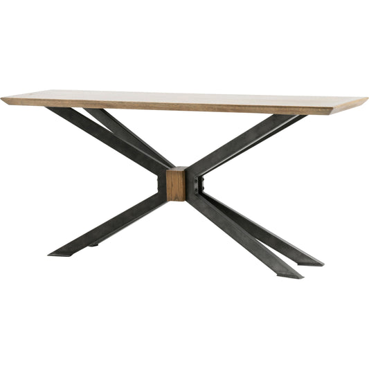 000 S-338946 | Primary Silo | Spider Console Table by Four Hands in light rustic black, bright brass clad, sandy oak. Made from brass, iron, solid oak in a modern style.