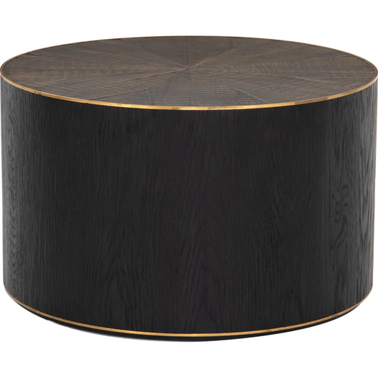 Perry Bunching Table by Four Hands in bright brass clad, ebony. Made from solid oak, brass in a eclectic & global style.