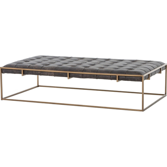 Oxford Coffee Table by Four Hands in rialto ebony and antique brass. Made from top grain leather, iron, 100% polyester in a modern style.