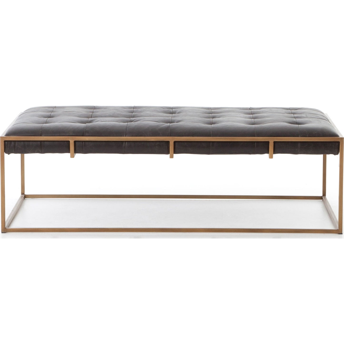011 S-279458 | Additional Silo | Oxford Coffee Table by Four Hands in rialto ebony and antique brass. Made from top grain leather, iron, 100% polyester in a modern style.