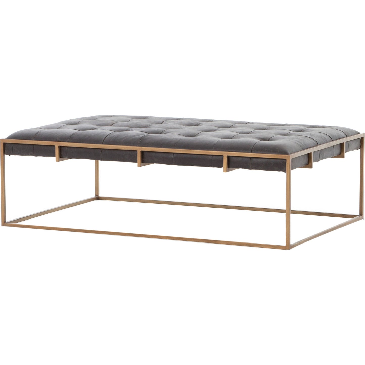 007 S-279458 | Additional Silo | Oxford Coffee Table by Four Hands in rialto ebony and antique brass. Made from top grain leather, iron, 100% polyester in a modern style.