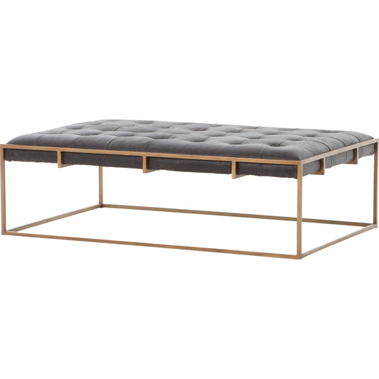 Oxford Coffee Table by Four Hands in rialto ebony and antique brass. Made from top grain leather, iron, 100% polyester in a modern style.
