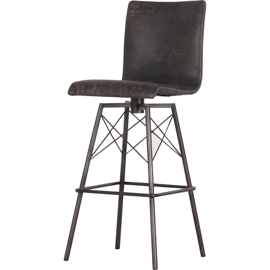 Diaw Bar Stool by Four Hands in rialto ebony. Made from top grain leather, iron, 100% polyester in a modern style.