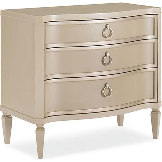 001 SR-768942 | Primary Silo | Next to Me Nightstand by Caracole in pearl and radiant pearl, sparkling argent. Made from birch, maple in a transitional style.