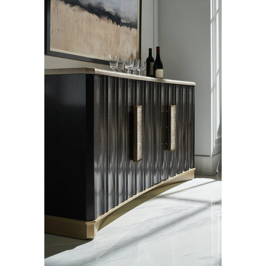 Crushing It by Caracole in gold, crystal, acrylic, silver and charred bark, platinum. Made from birch, stone, dyed makare in a modern style.